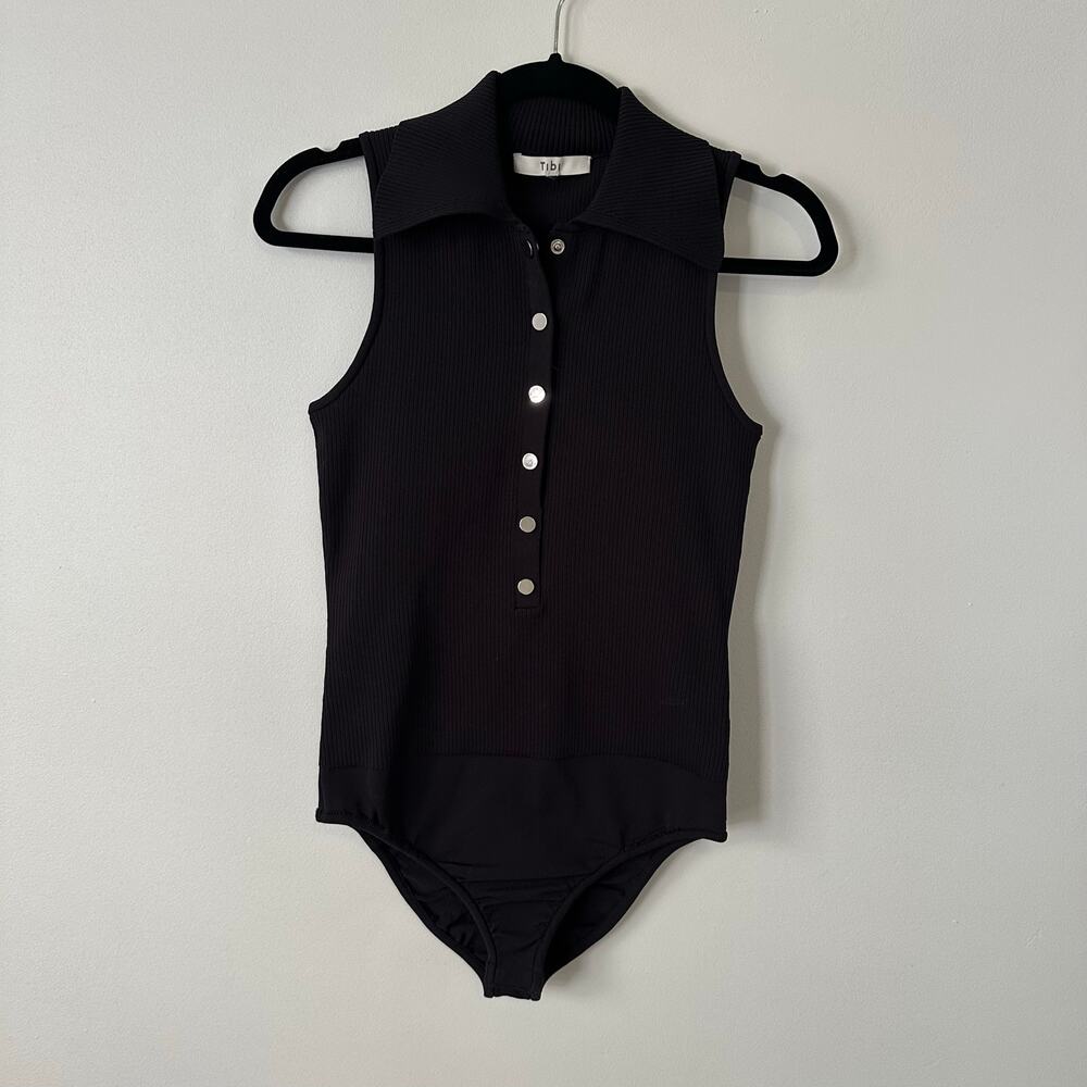 Tibi black ribbed button front sleeveless bodysuit - Picture 3 of 11